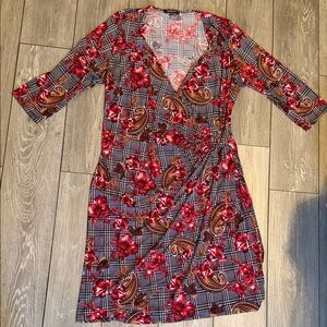 Glamour Red and Black Floral Midi Dress